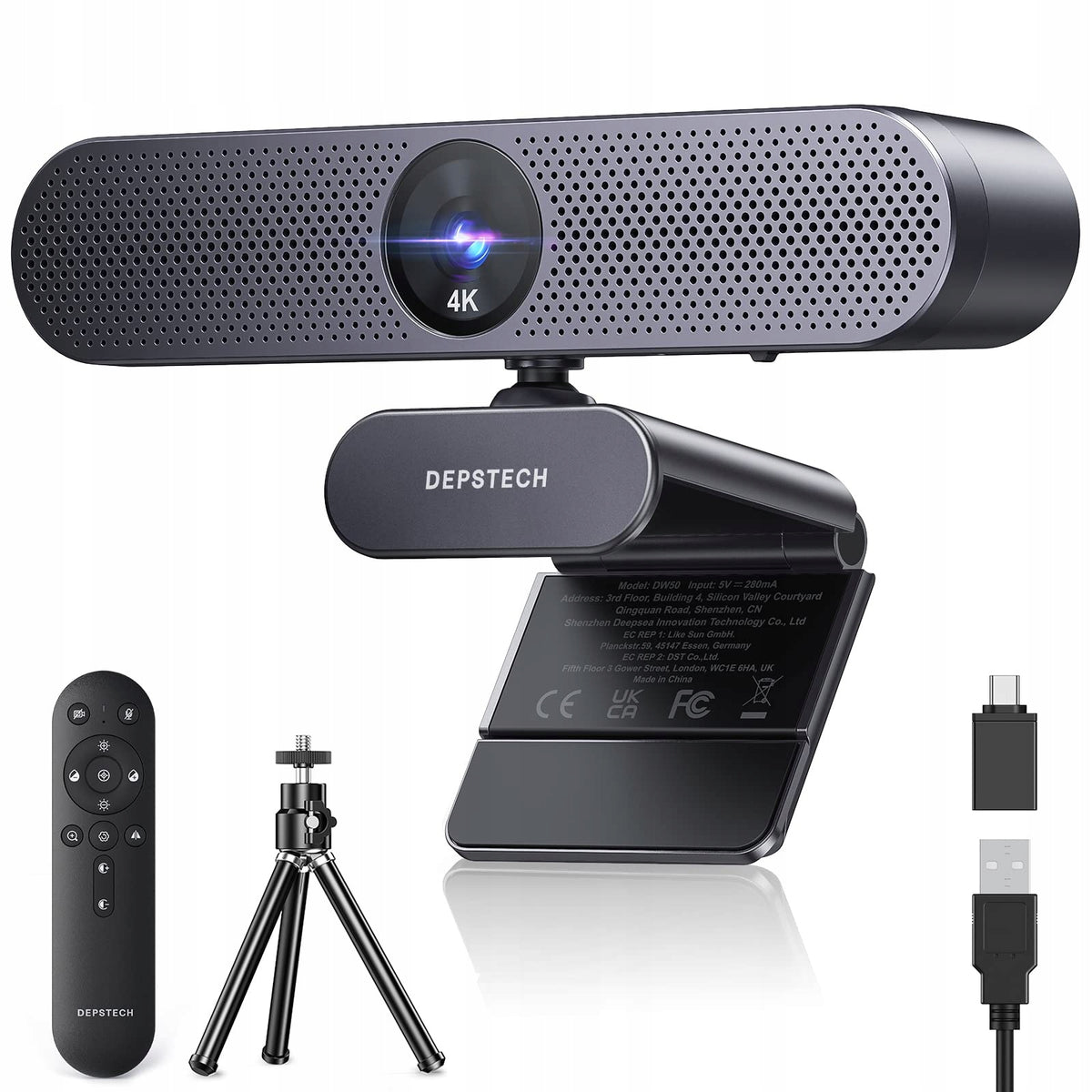 DEPSTECH Webcam 4K Ultra HD Microphone Zoom Autofocus PC Mac