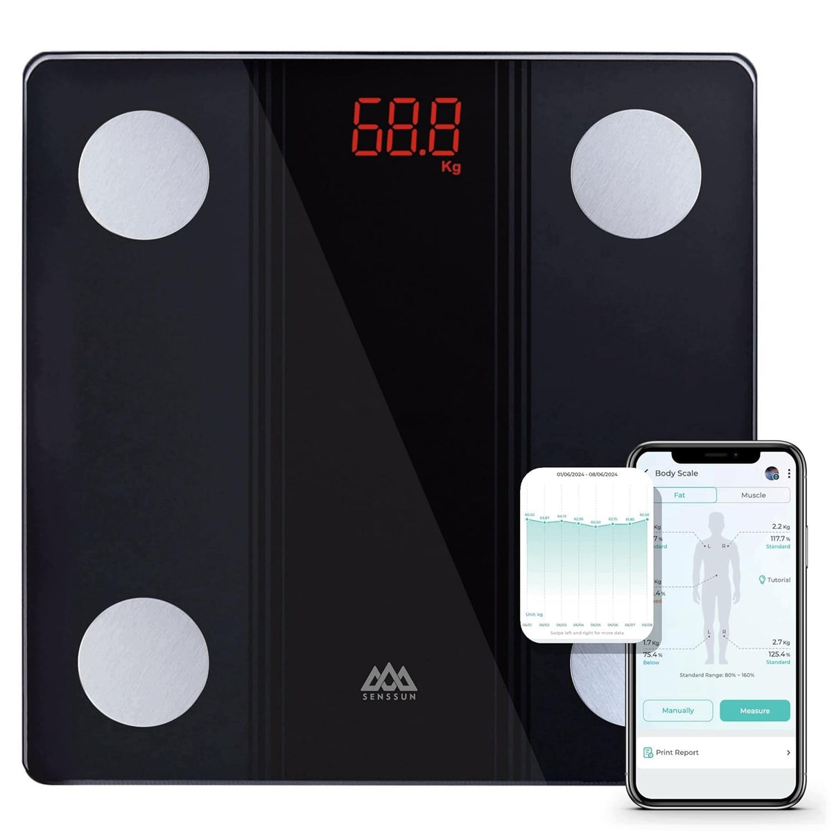 DIGITAL BLUETOOTH PERSONAL SCALE LED BODY COMPOSITION ANALYSIS