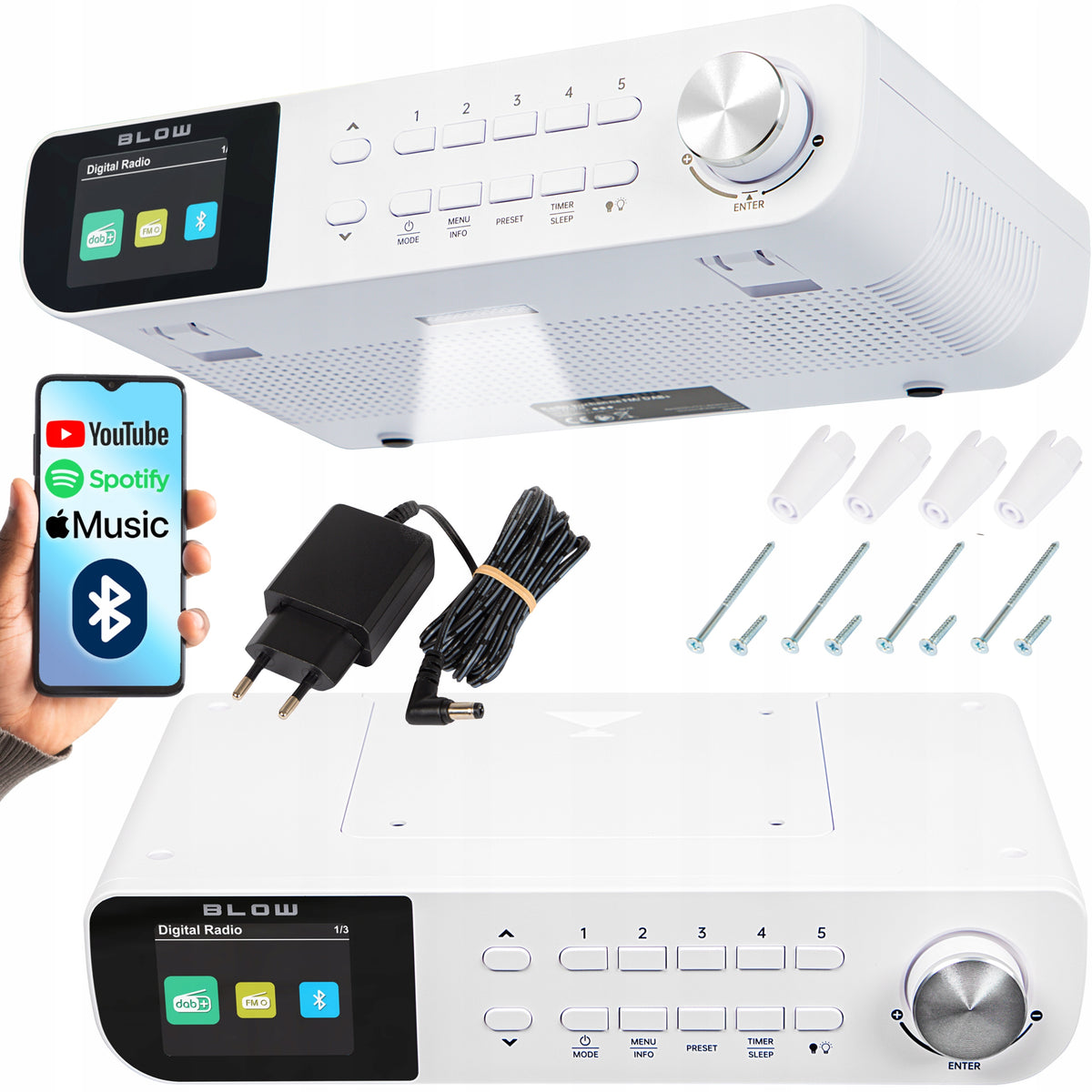 DIGITAL KITCHEN RADIO UNDER CABINET SUSPENDED FM/DAB+ BLUETOOTH FLASHLIGHT