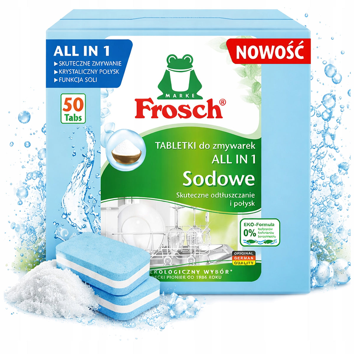 DISHWASHER TABLETS FROSCH GERMAN SODIUM CAPSULES 100 PIECES ALL IN ONE Packaging status original