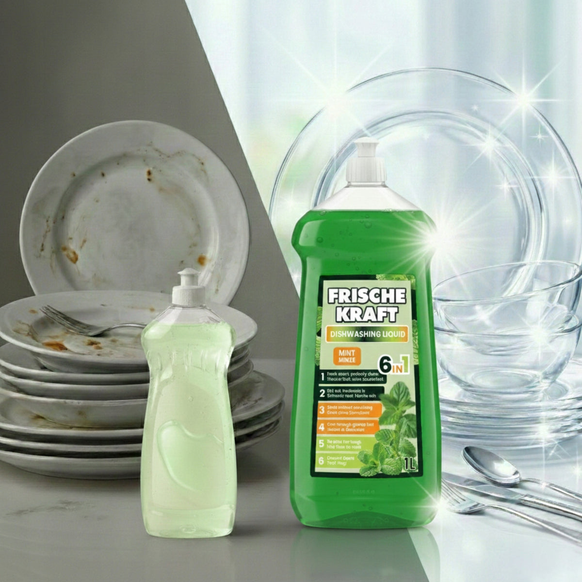 DISHWASHING LIQUID 1L MINT - EFFECTIVE FORMULA 6in1 - FRISCHE KRAFT Packaging status original