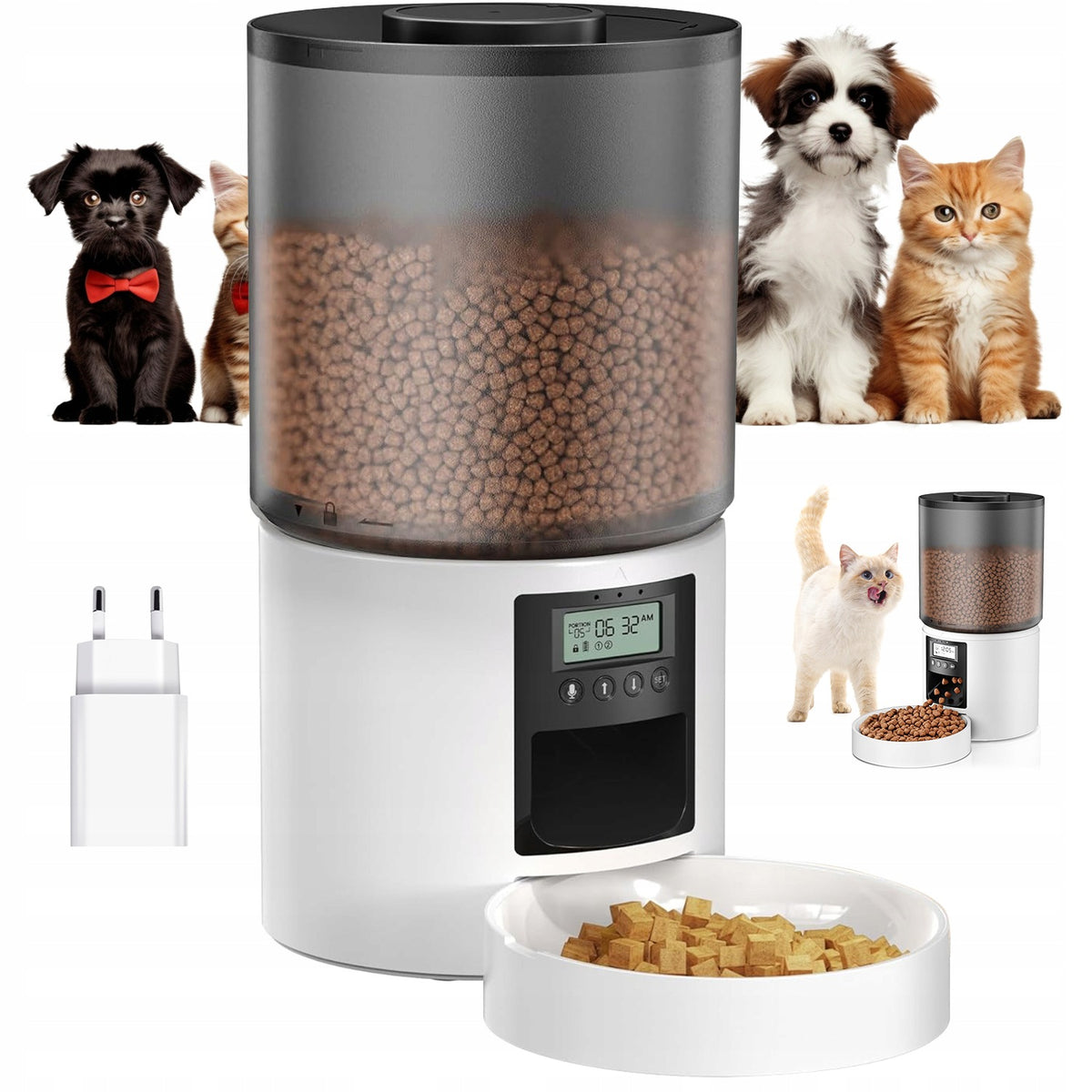 DISPENSER FEEDER FOR DOG AND CAT FOOD 4L LCD AUTOMATIC USB BATTERIES TRAVEL