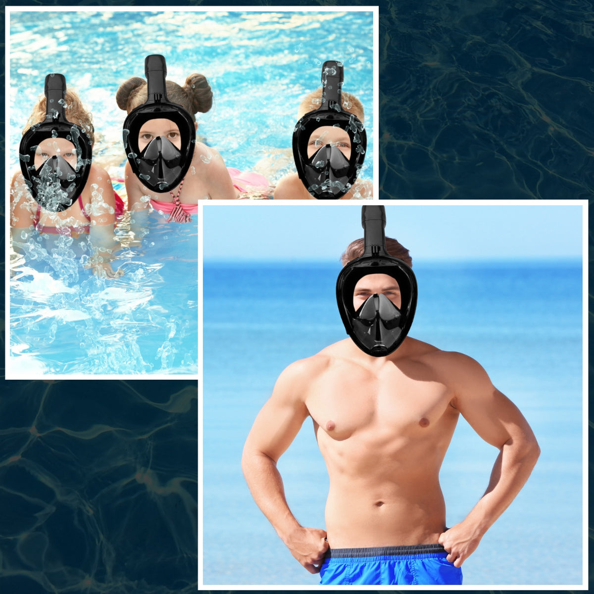 DIVING MASK FULL FACE FOLDING S/M BLACK SNORKELLING Color black