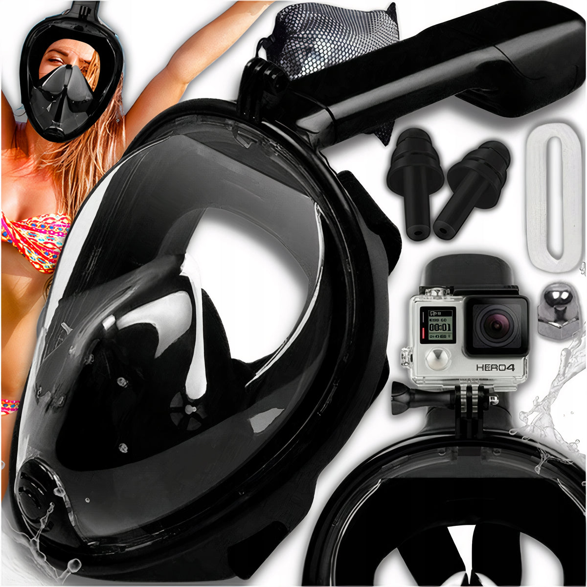 DIVING MASK FULL FACE FOLDING S/M BLACK SNORKELLING