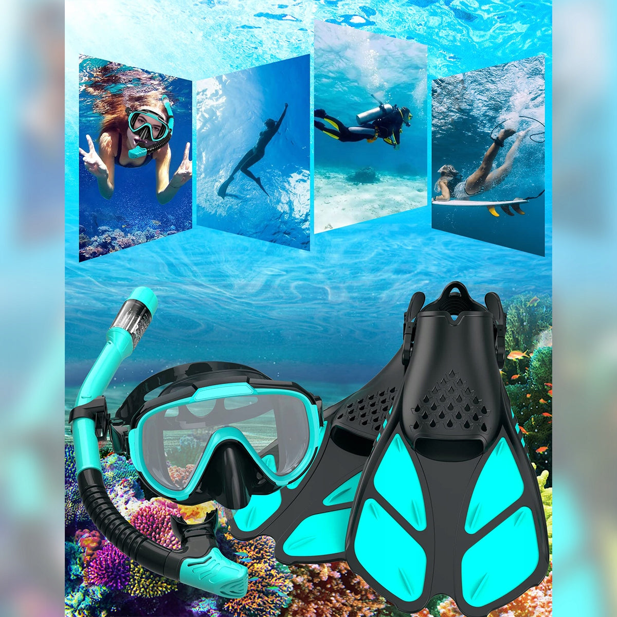 DIVING SET MASK + SNORKEL FOR ADULTS +Fins Packaging status original