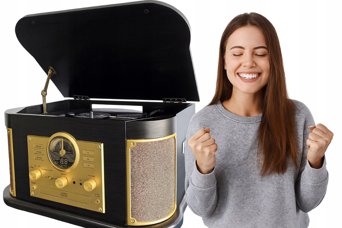 DLITIME Turntable with Speakers and Bluetooth, Retro Stereo System