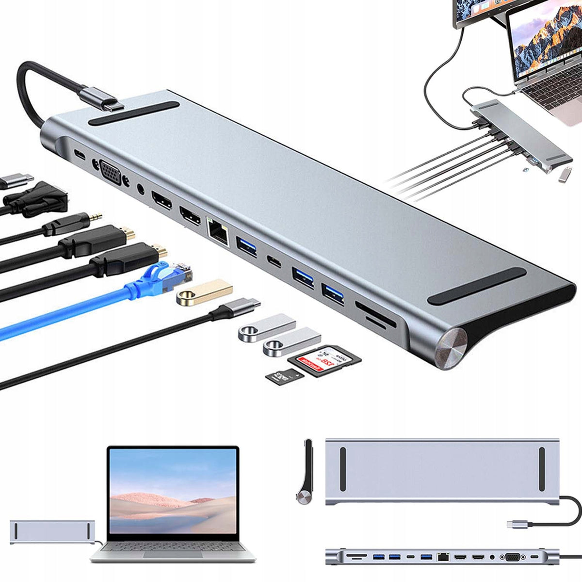 DOCKING STATION HUB ADAPTER 12IN1 HDMI VGA USB TYPE C 4K RJ45 FOR LAPTOP