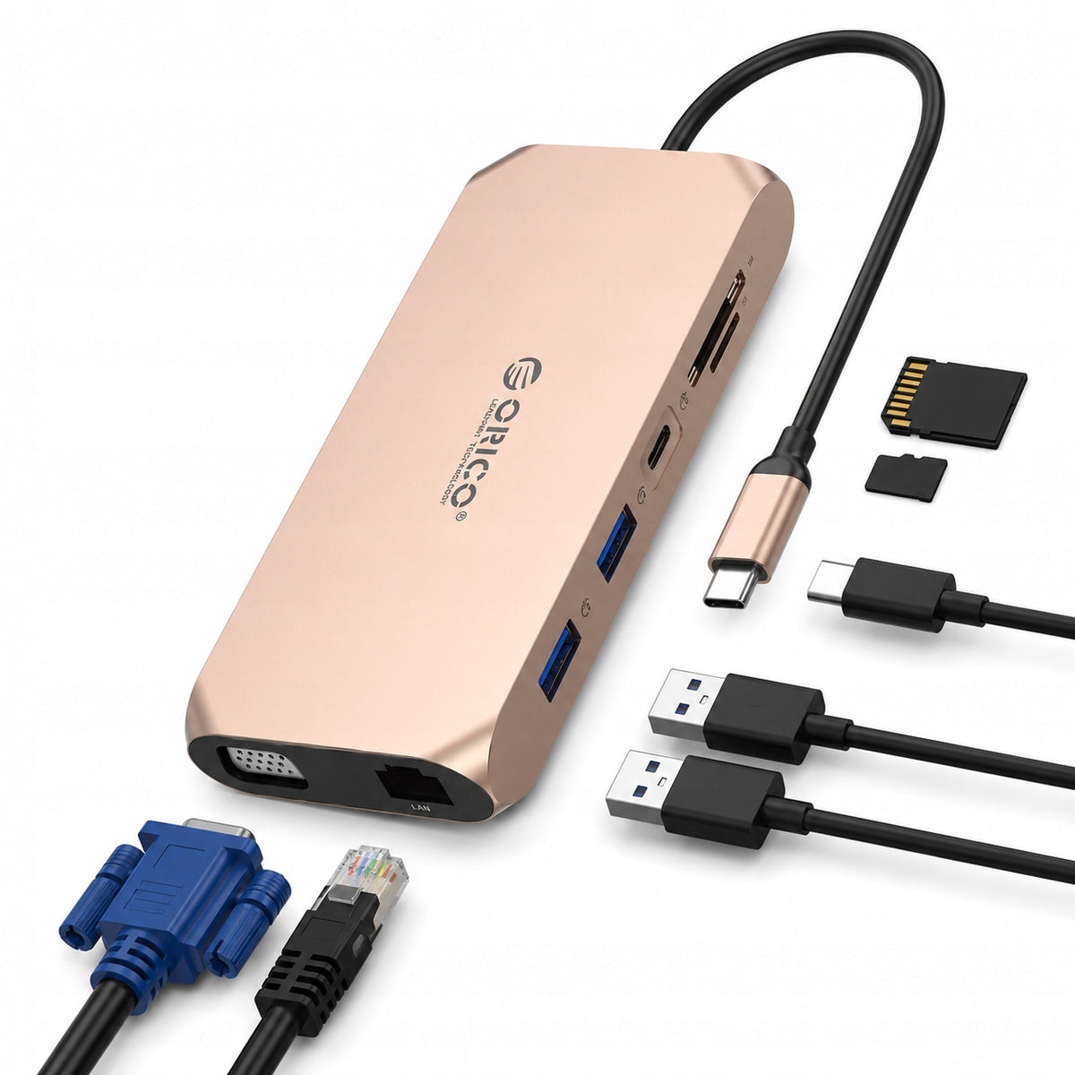 DOCKING STATION HUB ORICO USB-C 12IN1 HDMI 4K 60HZ VGA RJ45 PD 100W SD AUDIO