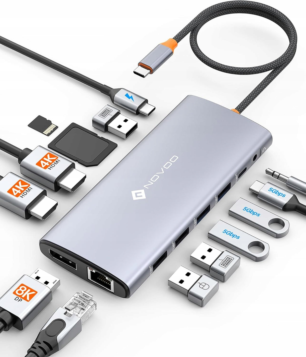 DOCKING STATION NOVOO RM14 ADAPTER DOCKING STATION USB C DUAL HDMI 4K