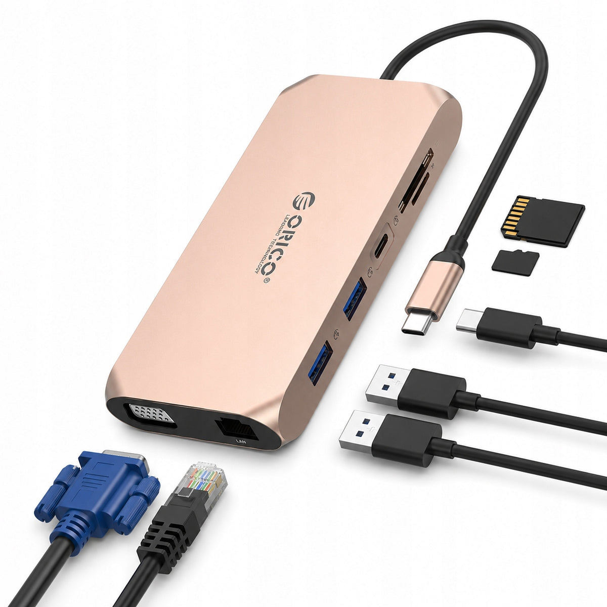 DOCKING STATION ORICO USB-C 12IN1 HDMI 4K VGA RJ45 PD 100W 3X USB-A SD AUDIO