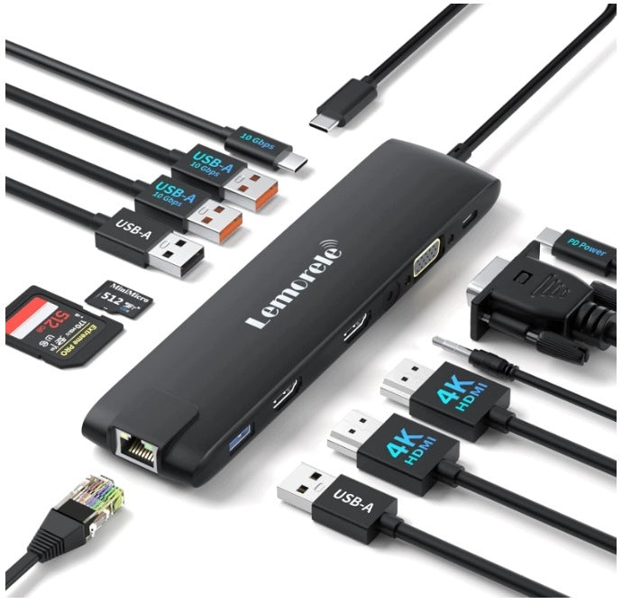 DOCKING STATION USB C 13W1 2 HDMI 4K VGA PD 100W ETHERNET USB 3.2