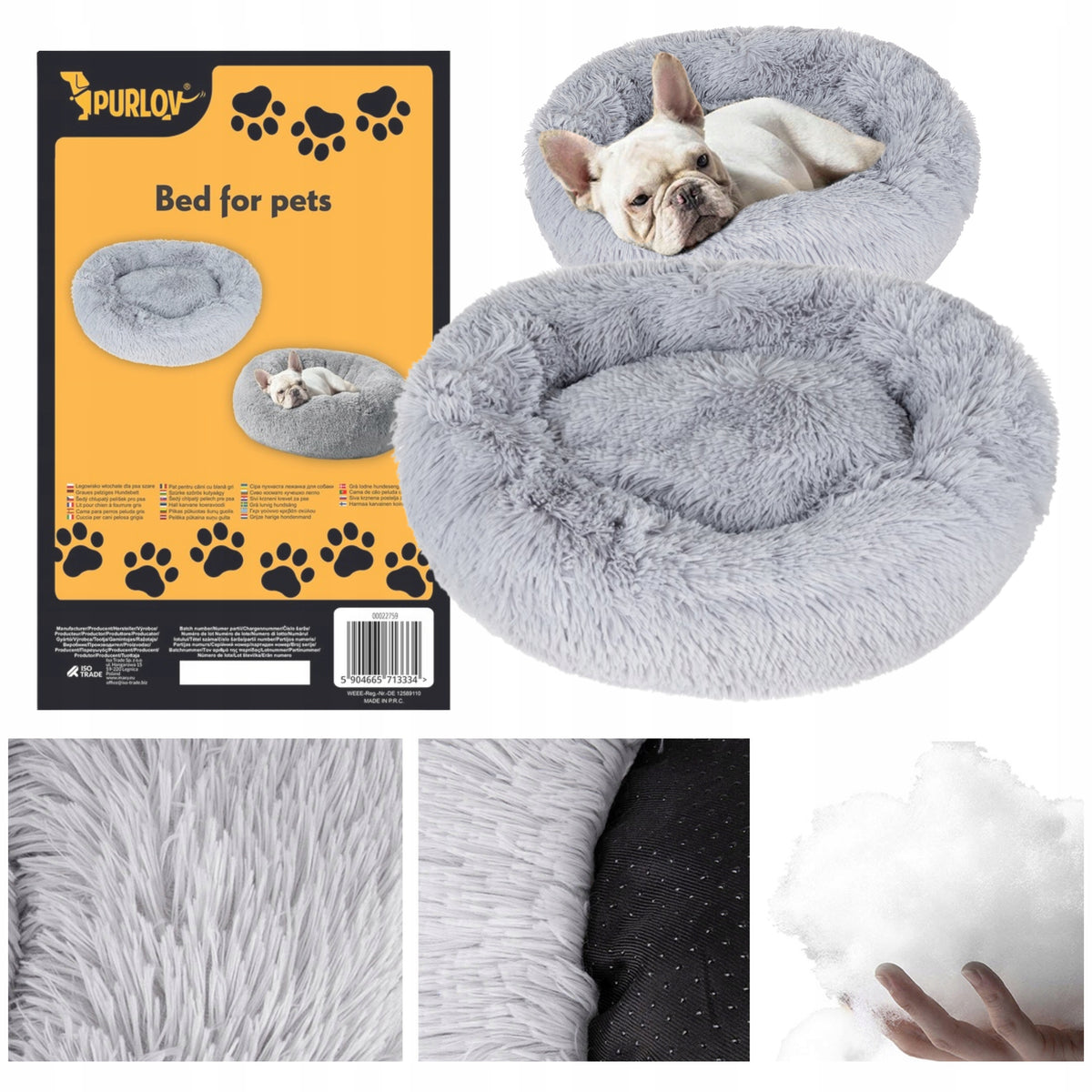DOG AND CAT BED - WATERPROOF HAIRY - PILLOW BED 60CM