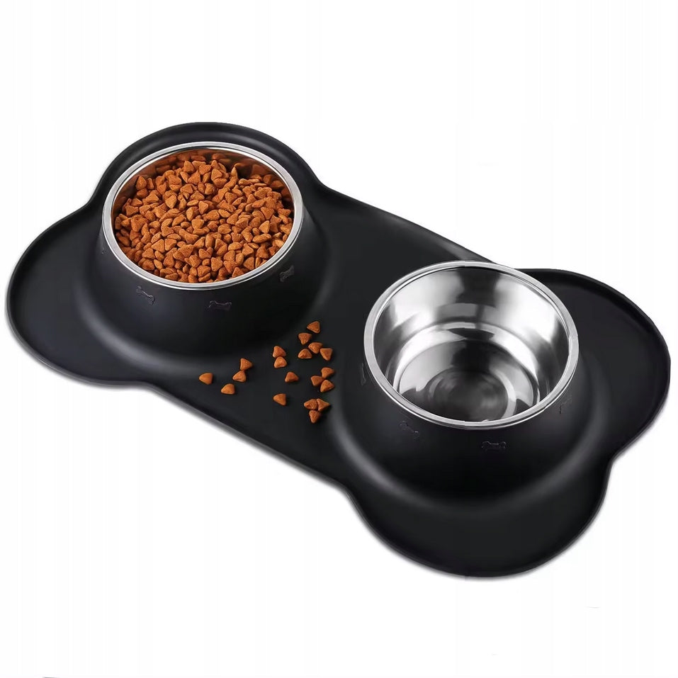 DOG BOWL DOG DOUBLE BOWL WITH SPLASH-FREE PAD 2x400ML