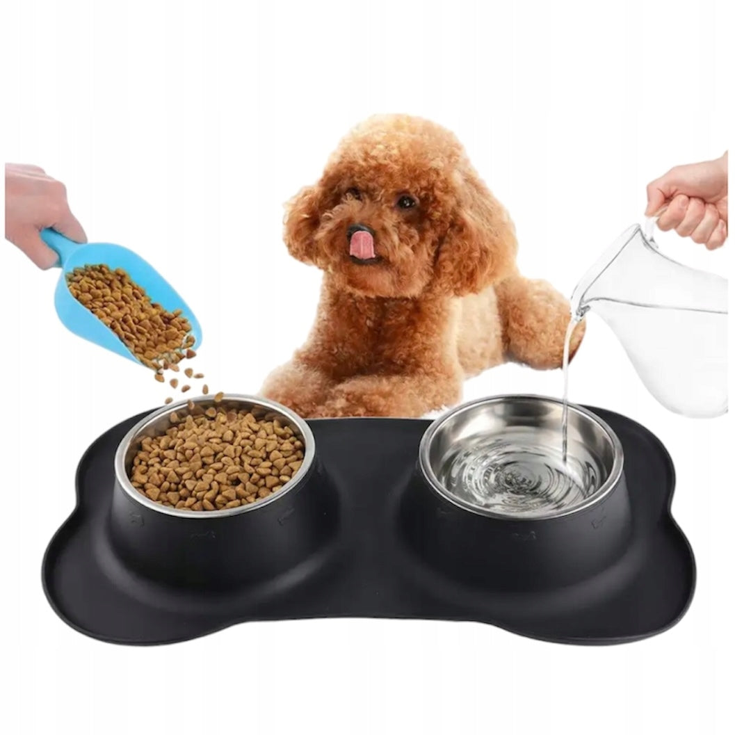 DOG BOWL LARGE DOUBLE NON-SLIP METAL