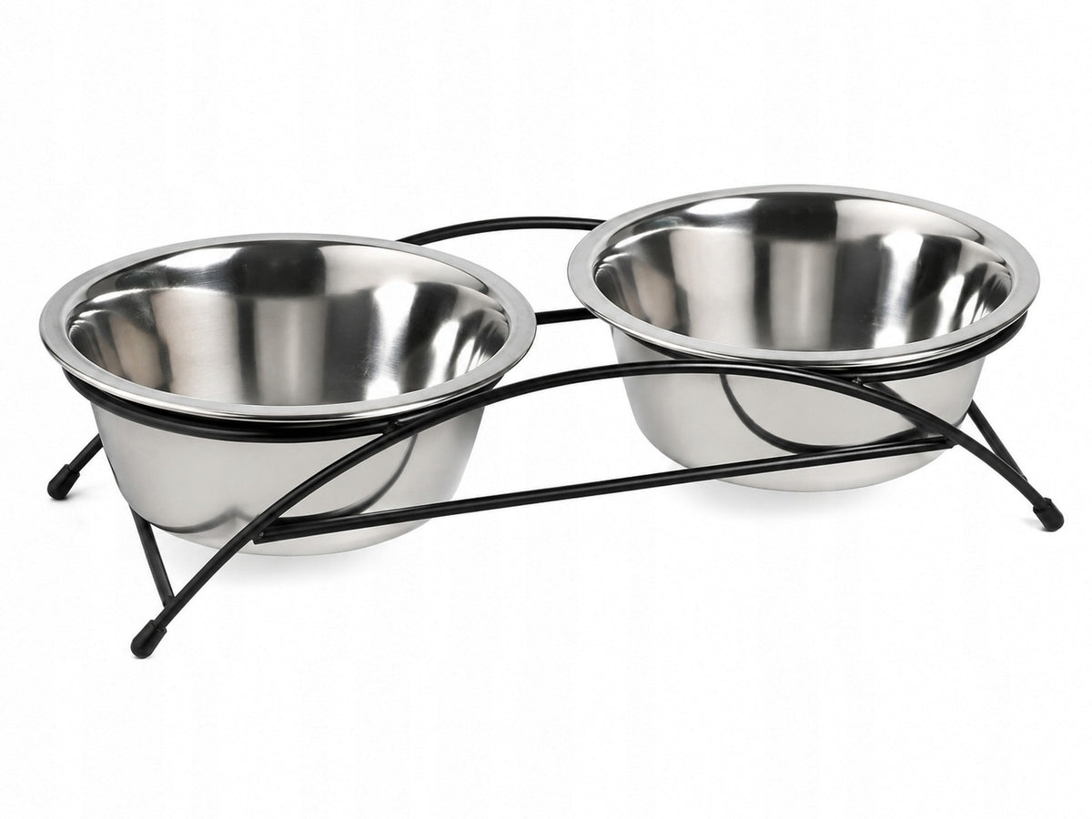 DOG BOWLS 2x1,6L METAL + STAND CAT DOG BOWL