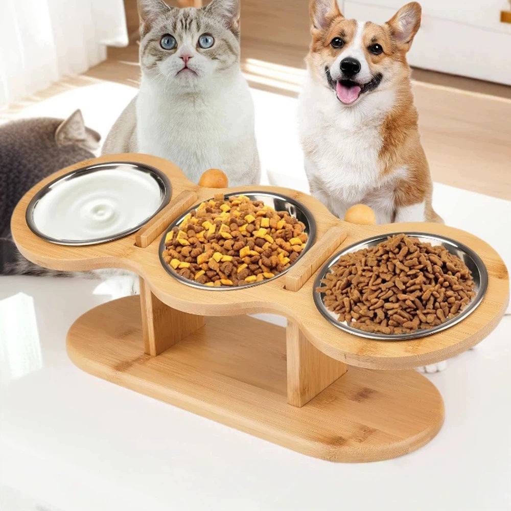 DOG CAT BUFFET TRIPLE WOODEN STAND ADJUSTABLE 15 Packaging status original