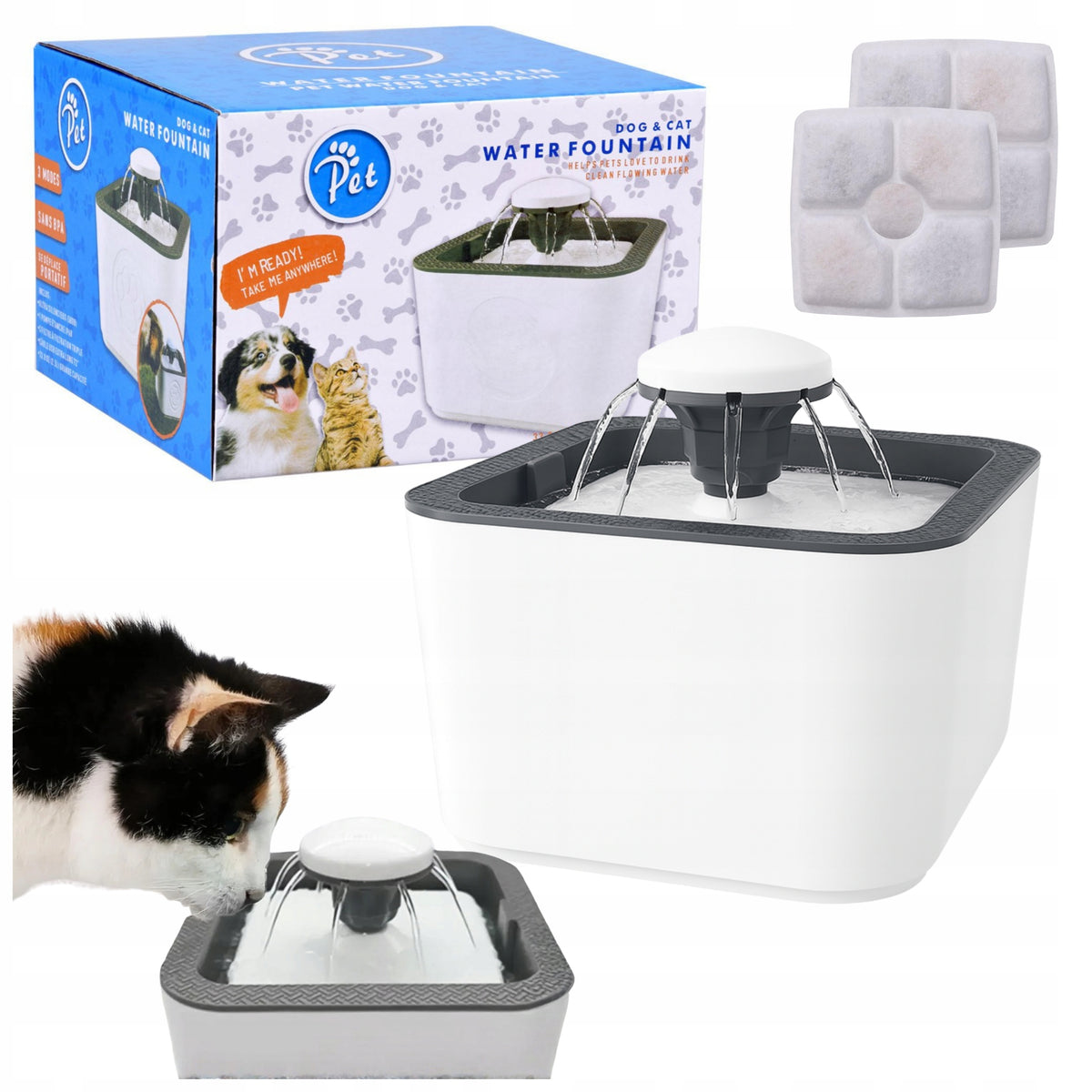 DOG CAT DRINKER FOUNTAIN AUTOMATIC 2,5 L 3 SILENT MODES + FILTERS