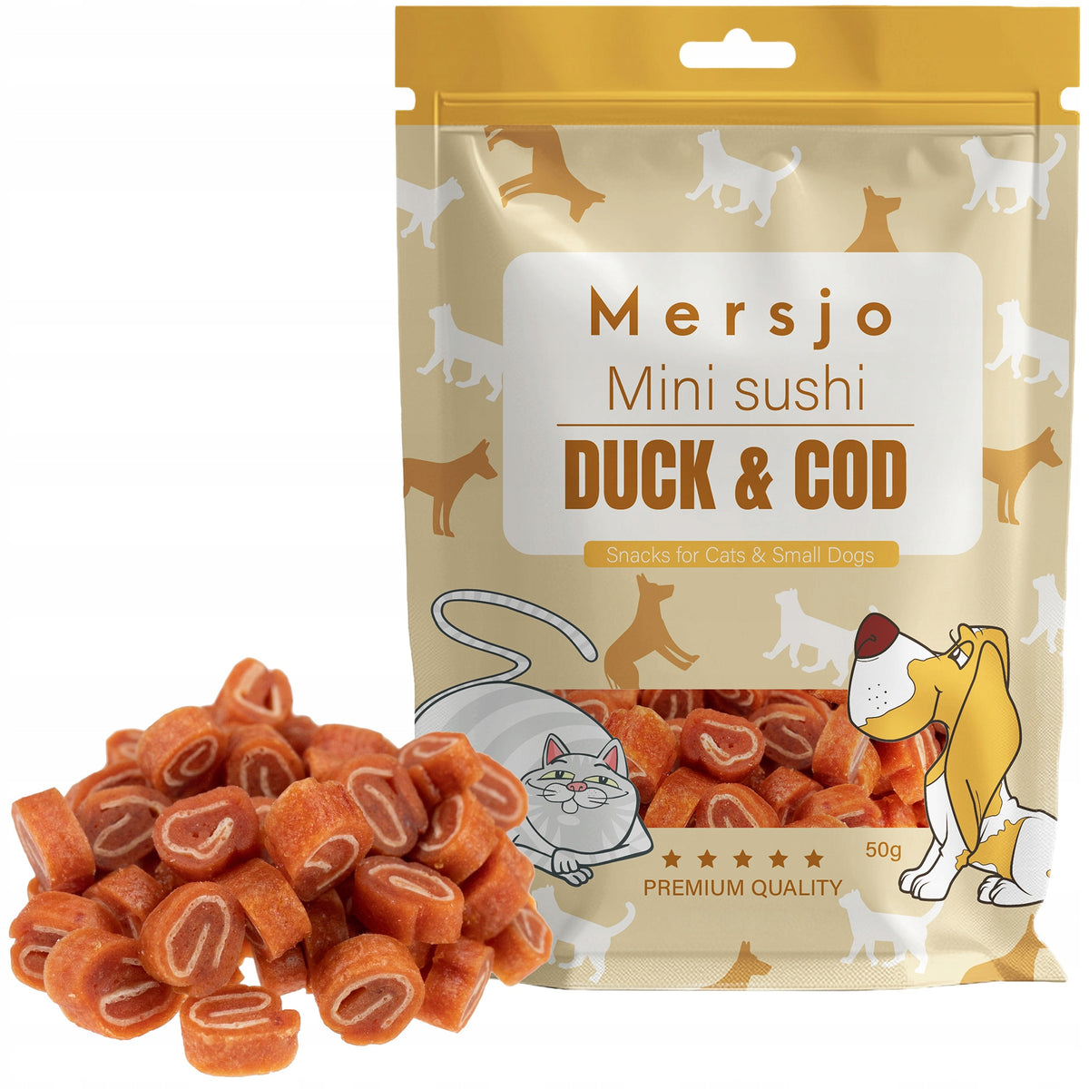 DOG CAT TREAT - Mini sushi with duck and cod TREATS FLAVORS 50g