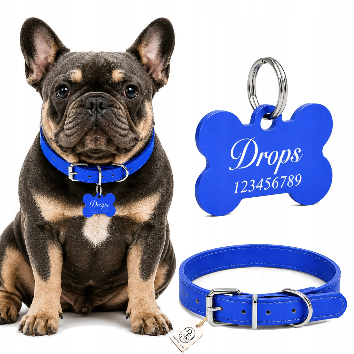 DOG COLLAR LARGE BLUE ADJUSTABLE ADDRESS CARD PERSONALIZATION ENGRAVING
