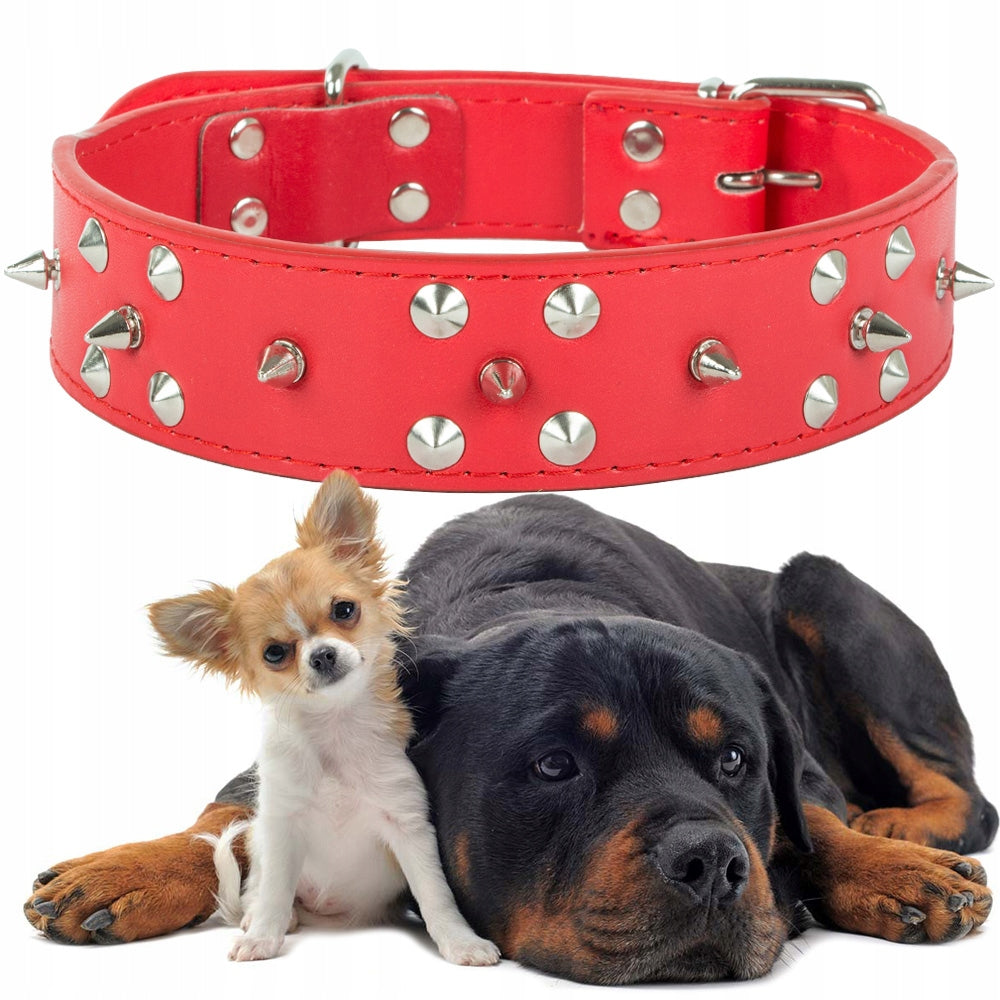 DOG COLLAR WITH FAUX LEATHER STUDS ADJUSTABLE WITH XL LEASH CLOSURE