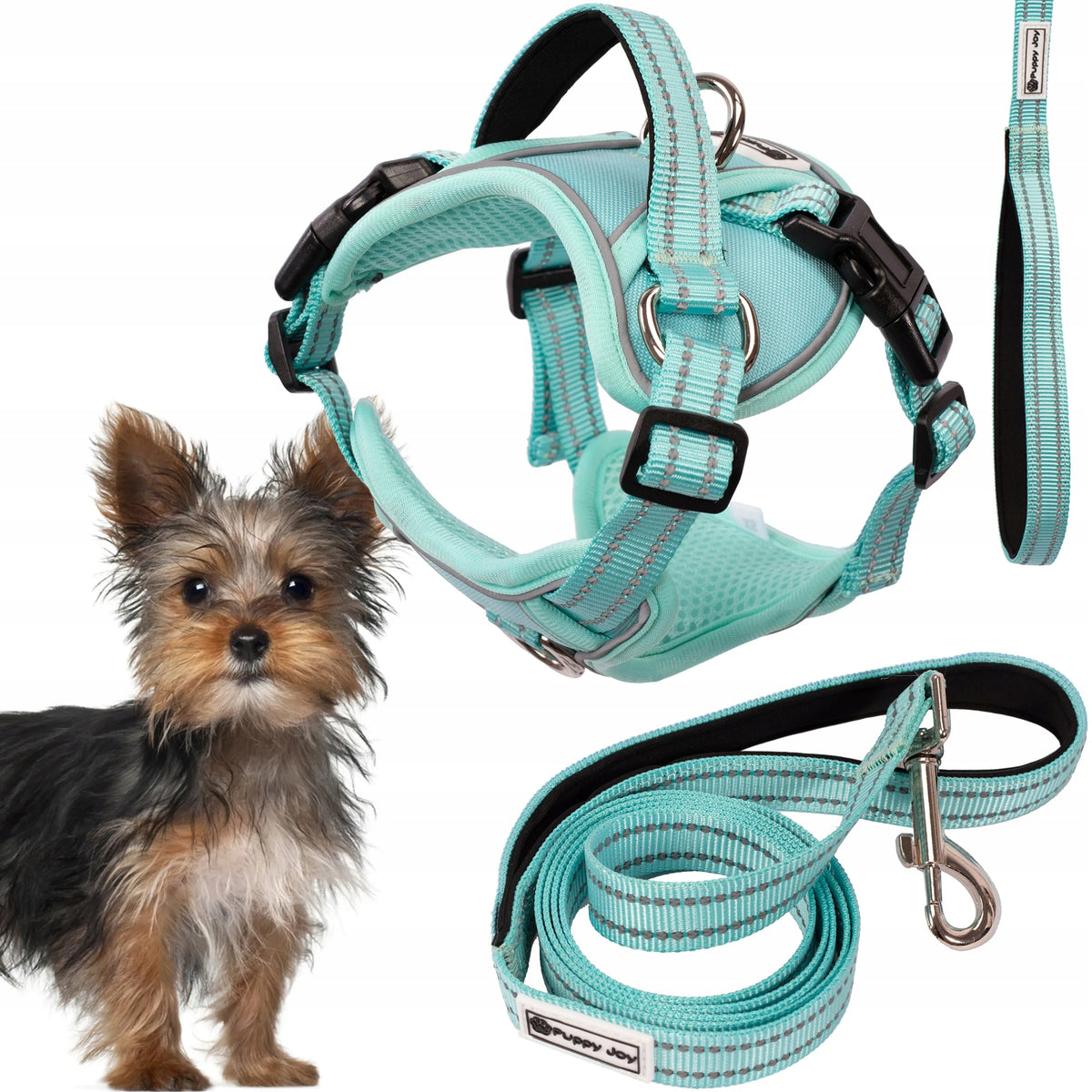 DOG HARNESS AND LEASH REFLECTIVE PRESSURE-FREE ADJUSTABLE GREEN XS