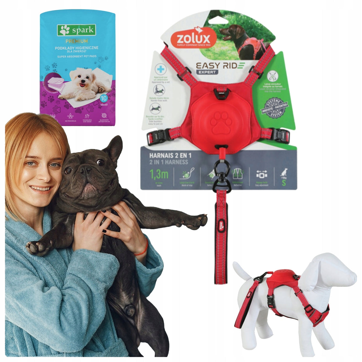 DOG HARNESS SIZE S RED INTEGRATED LEASH SYSTEM + FREEBIE