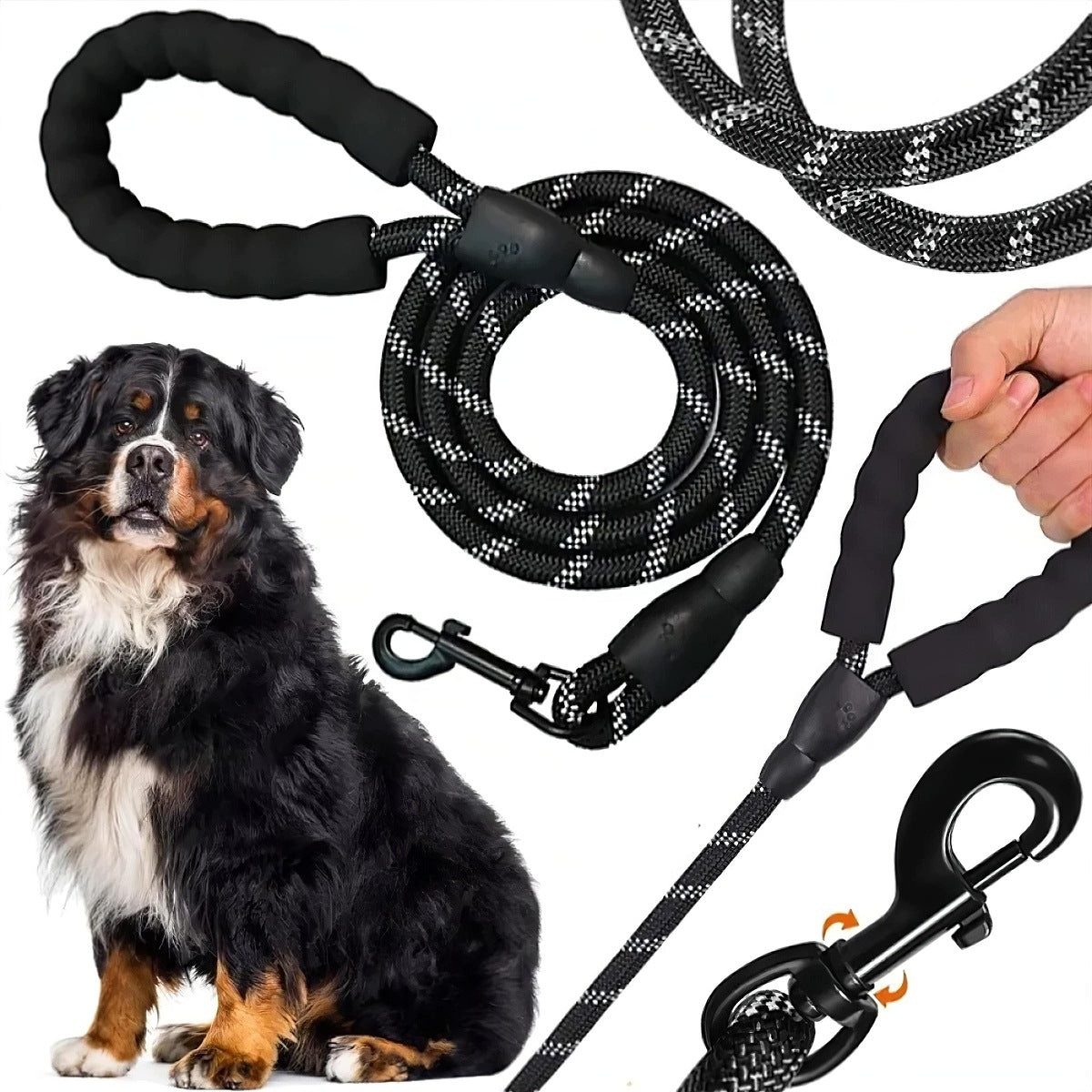 DOG LEASH TRAINING REFLECTIVE ELASTIC THICK STRONG WITH A TILT OF 150CM