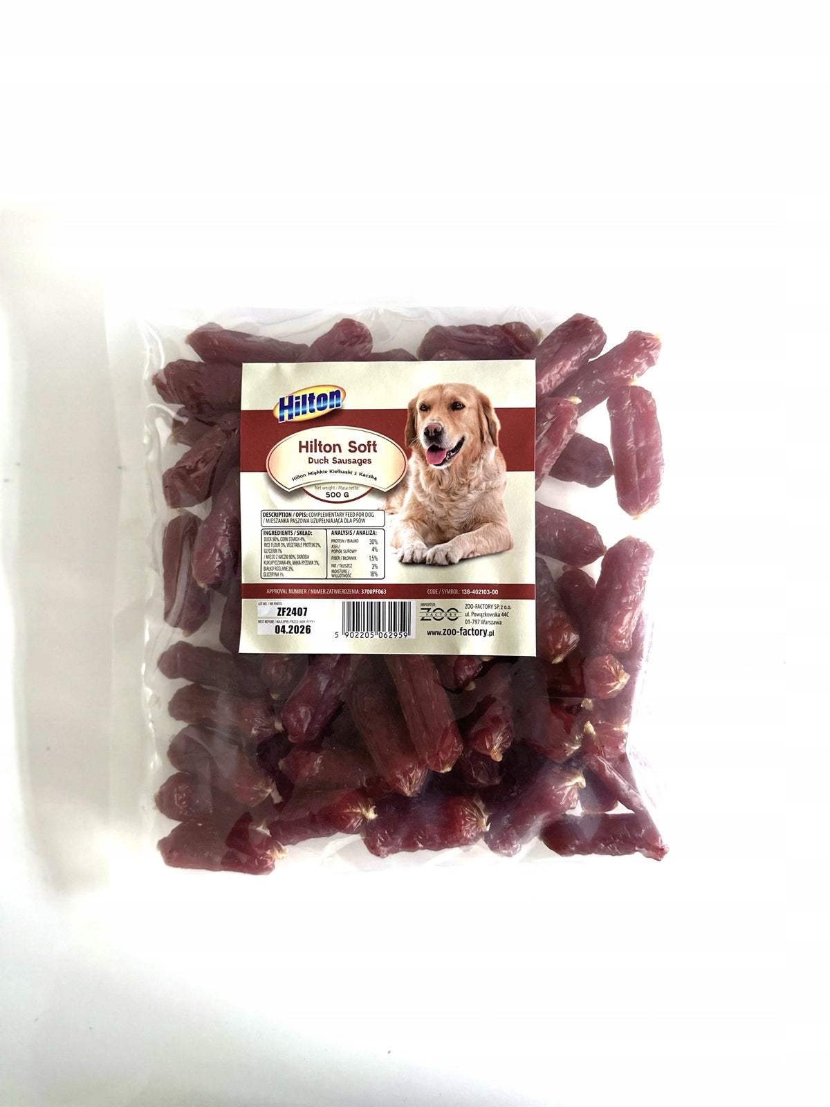 DOG TREATS HILTON SOFT SAUSAGES WITH DUCK 500G