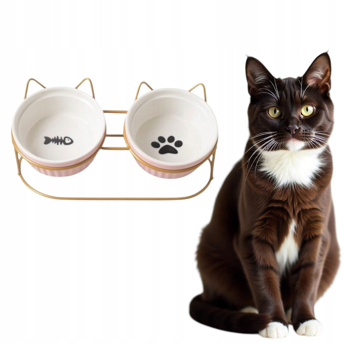 DOUBLE CERAMIC ON STAND DOG CAT BOWL SET 2PCS 2x300ml
