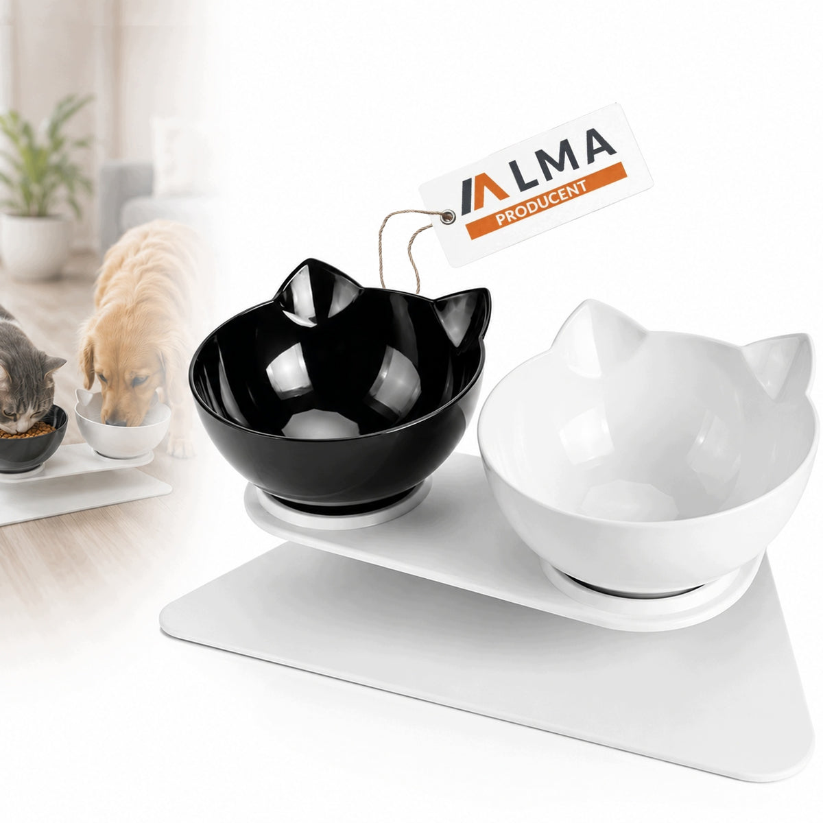 DOUBLE DOG CAT BOWL ON FOOD RACK WATER STRONG DURABLE 2X400ML