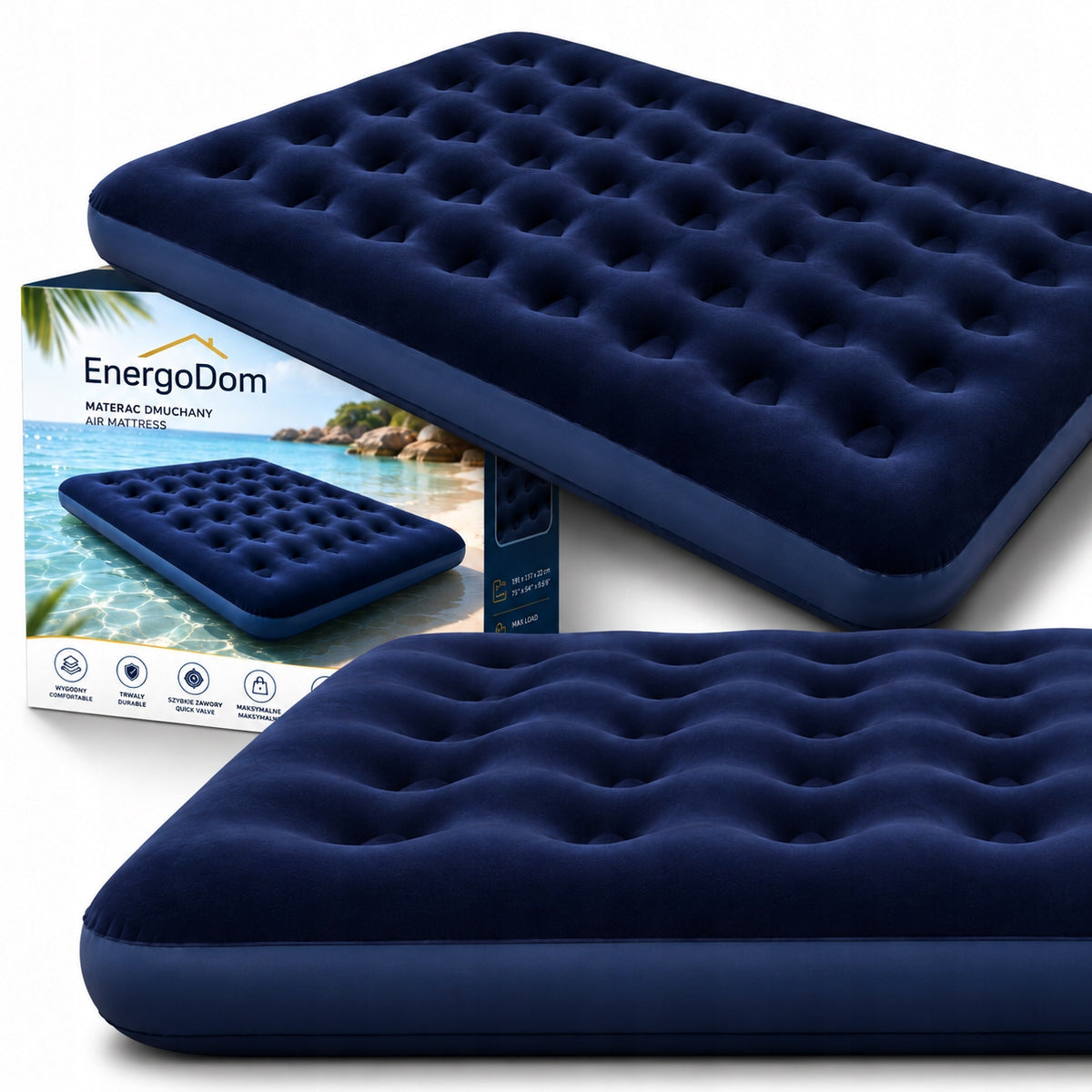 DOUBLE INFLATABLE MATTRESS 137x191x22 Sleeping Bed For Water VELOUR