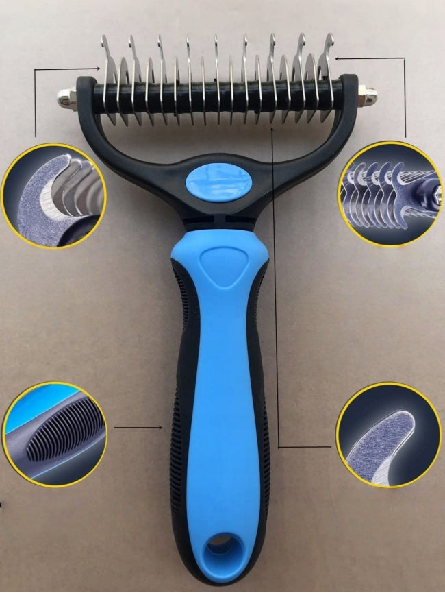 DOUBLE-SIDED COMB FOR HAIR REMOVAL IN DOGS AND CATS BLUE