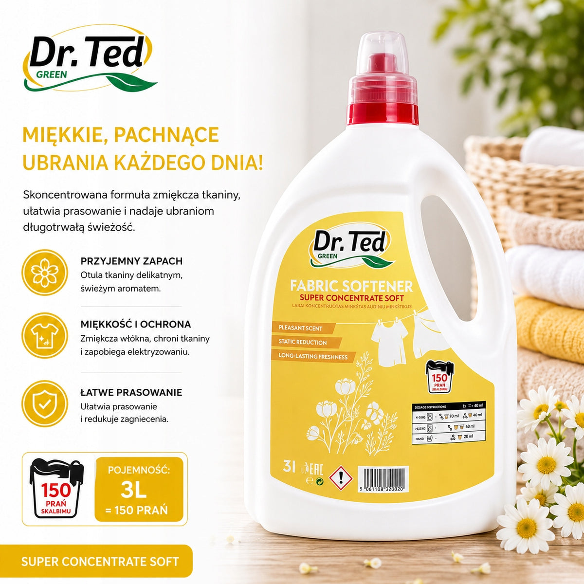 DR TED softener SOFT - Concentrated fabric softener SOFT 3L Packaging status original