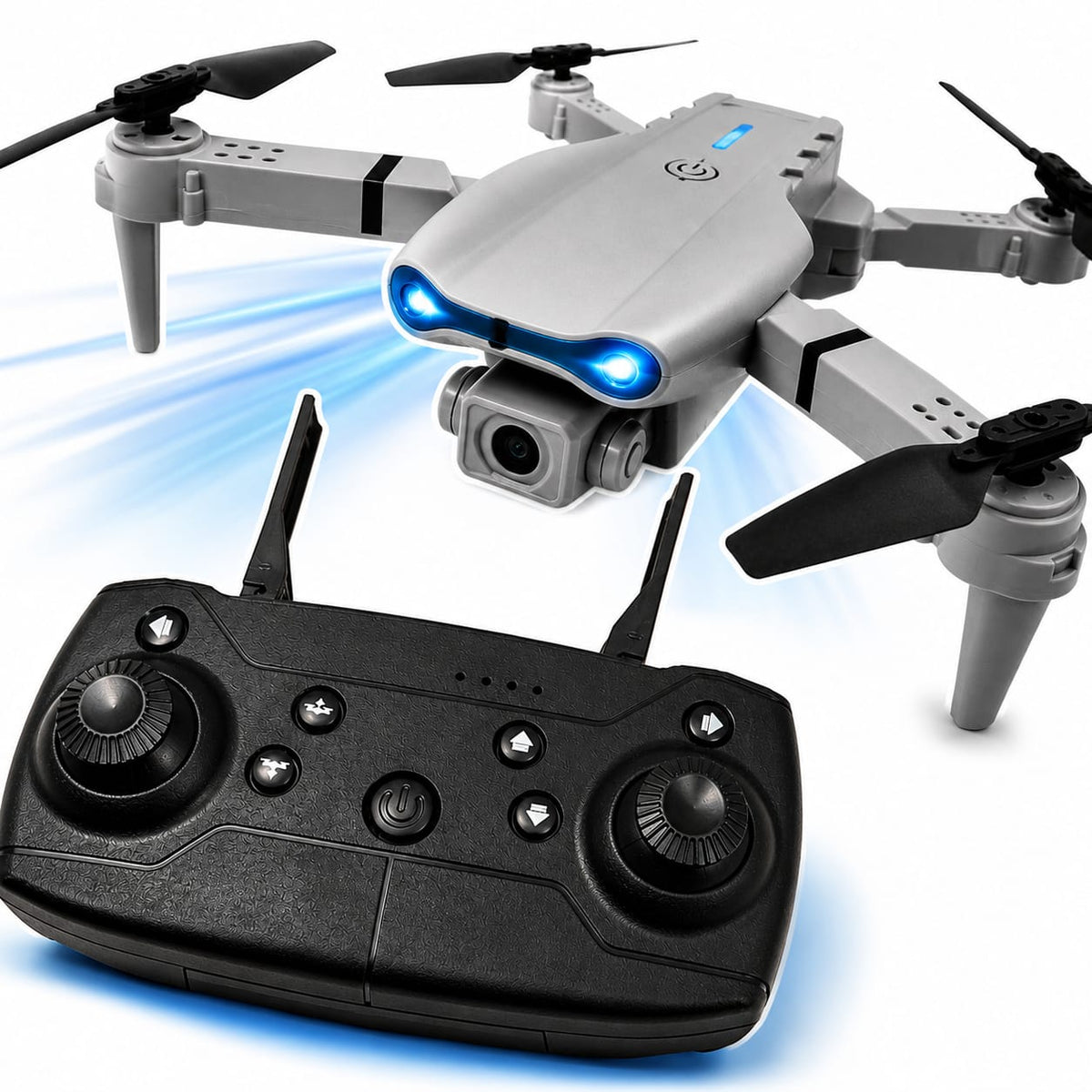 DRONE E99 PRO 4K HD WiFi + CASE + 2 LED CAMERAS + 3 BATTERIES GREY