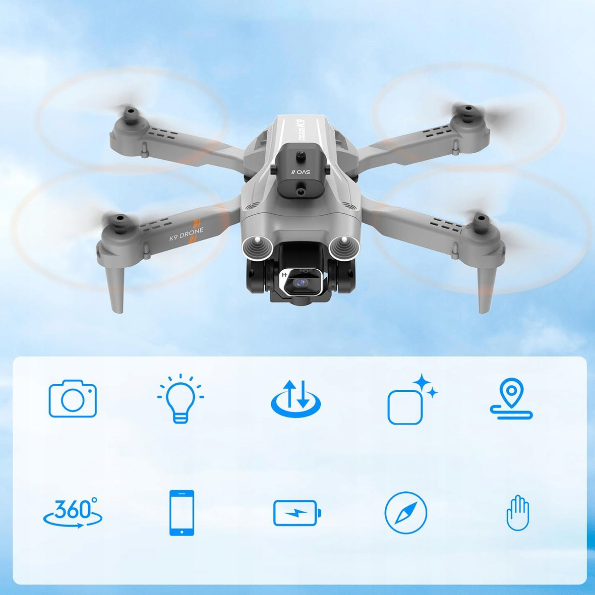 DRONE K9 4K FOLDABLE QUADROCOPTER WITH 3 BATTERIES AND OBSTACLE AVOIDANCE Packaging status original