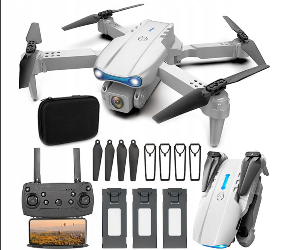 DRONE PRO REMOTE CONTROLLED WIFI CAMERA RANGE 500M CASE 3x BATTERY