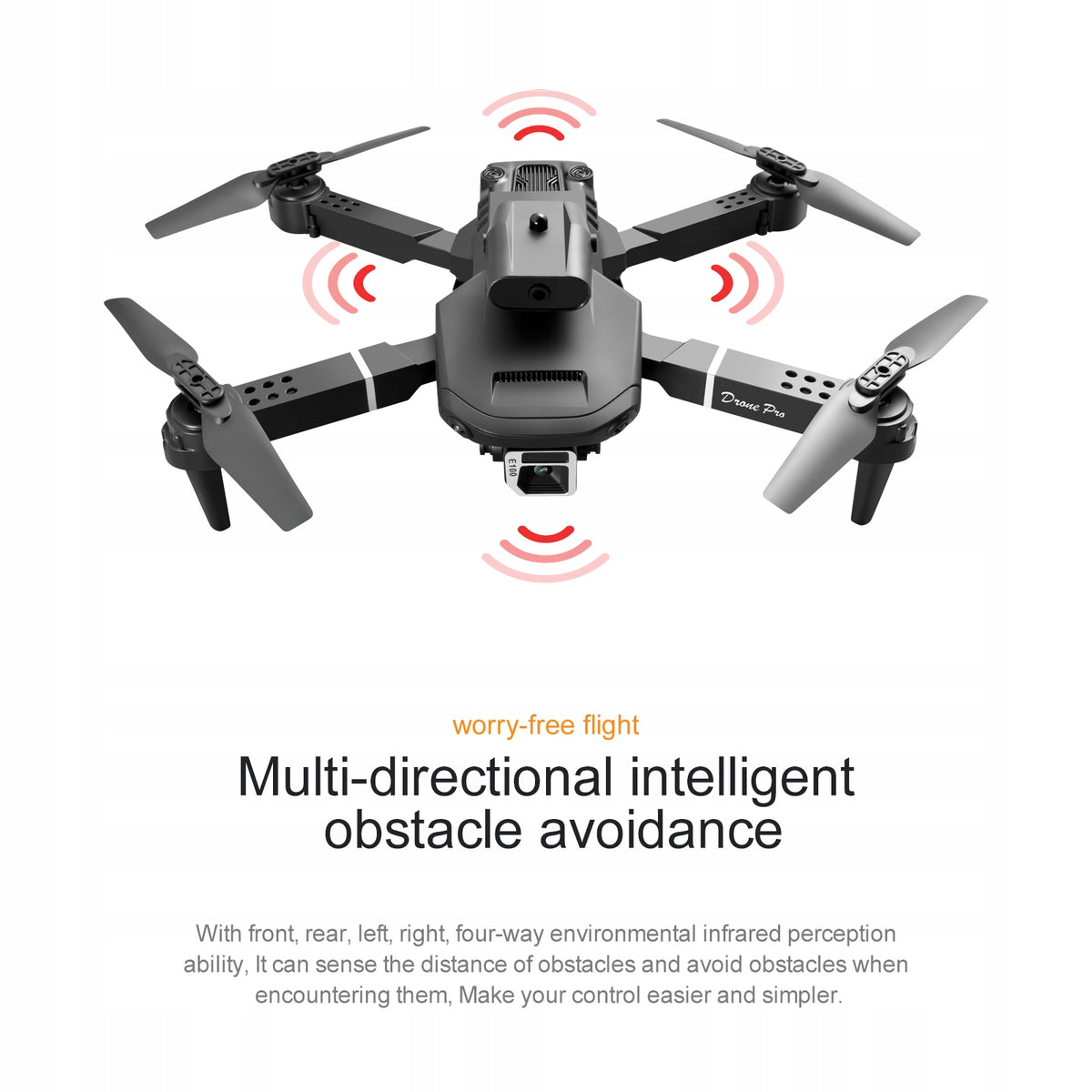 DRONE WITH 4K FPV CAMERA RANGE in 2batteries E100 black Packaging status original