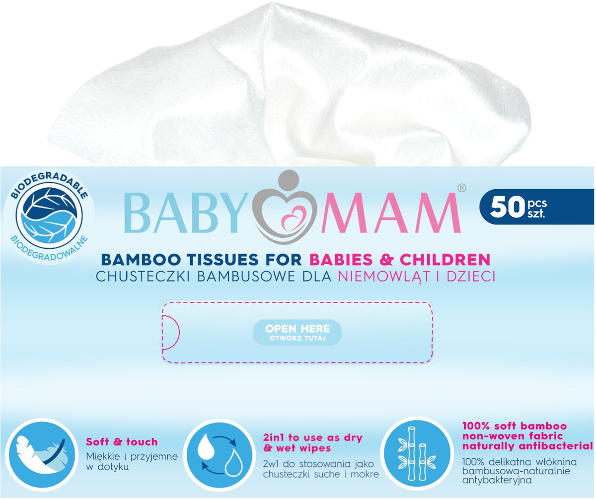 DRY BAMBOO WIPES FOR BABIES AND CHILDREN 100 pcs BABYMAM Packaging status original