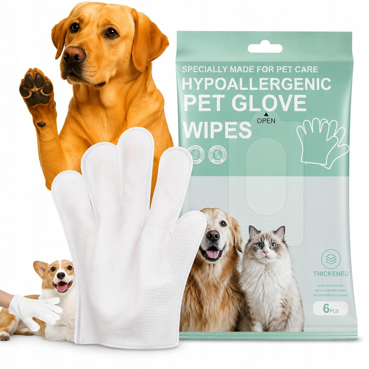 DRY WET CAT DOG CLEANING WIPES GLOVES
