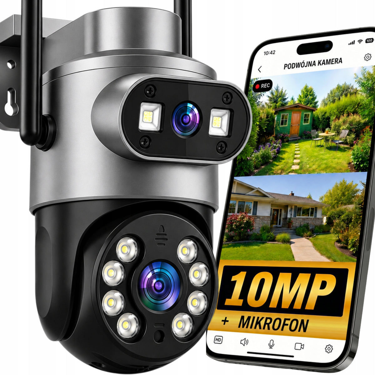 DUAL WIFI CAMERA OUTDOOR ROTATING 10MPX ULTRA HD TRACKING MICROPHONE Packaging status original