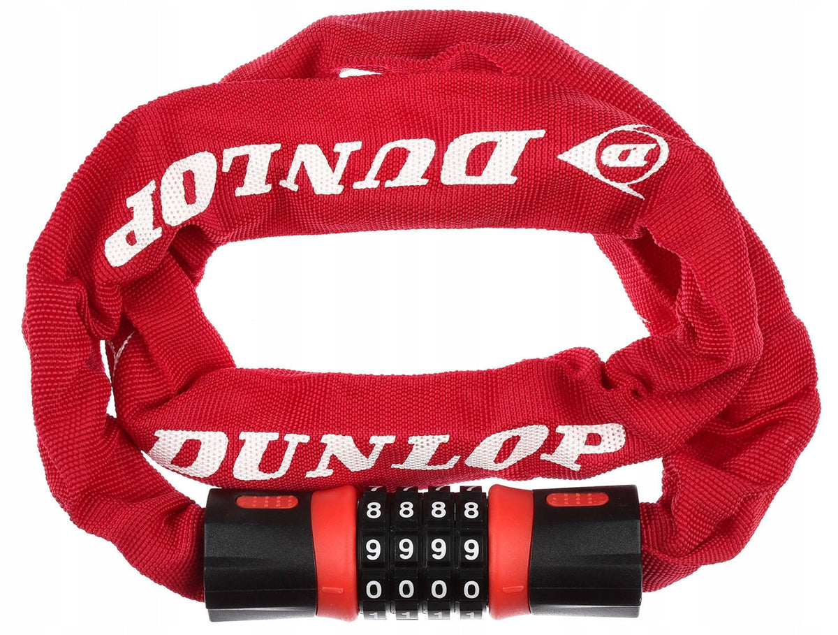 DUNLOP BICYCLE CLASP COMBINATION LOCK CHAIN CORD 90CM RED