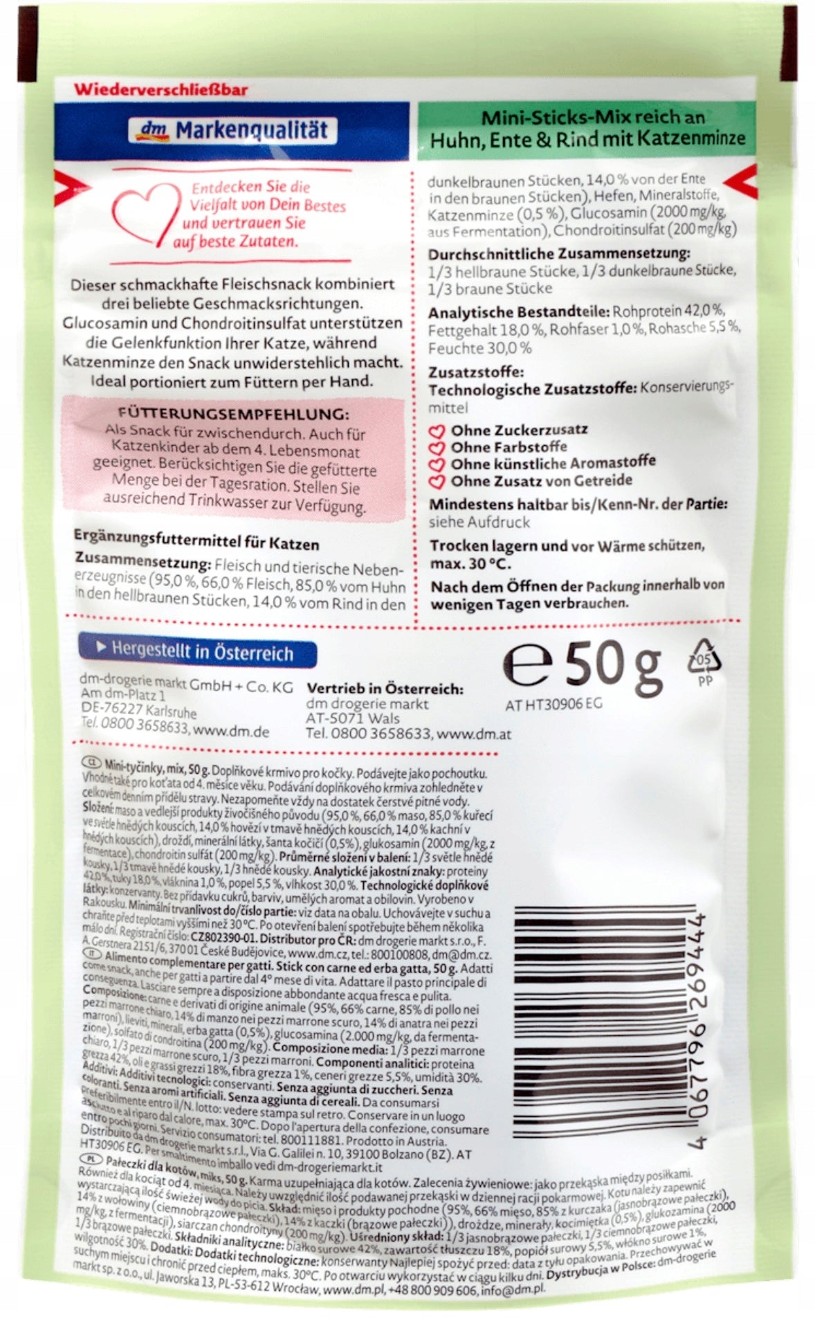 Dein Bestes Treat for cats with poultry, beef and catnip 50g Packaging status original