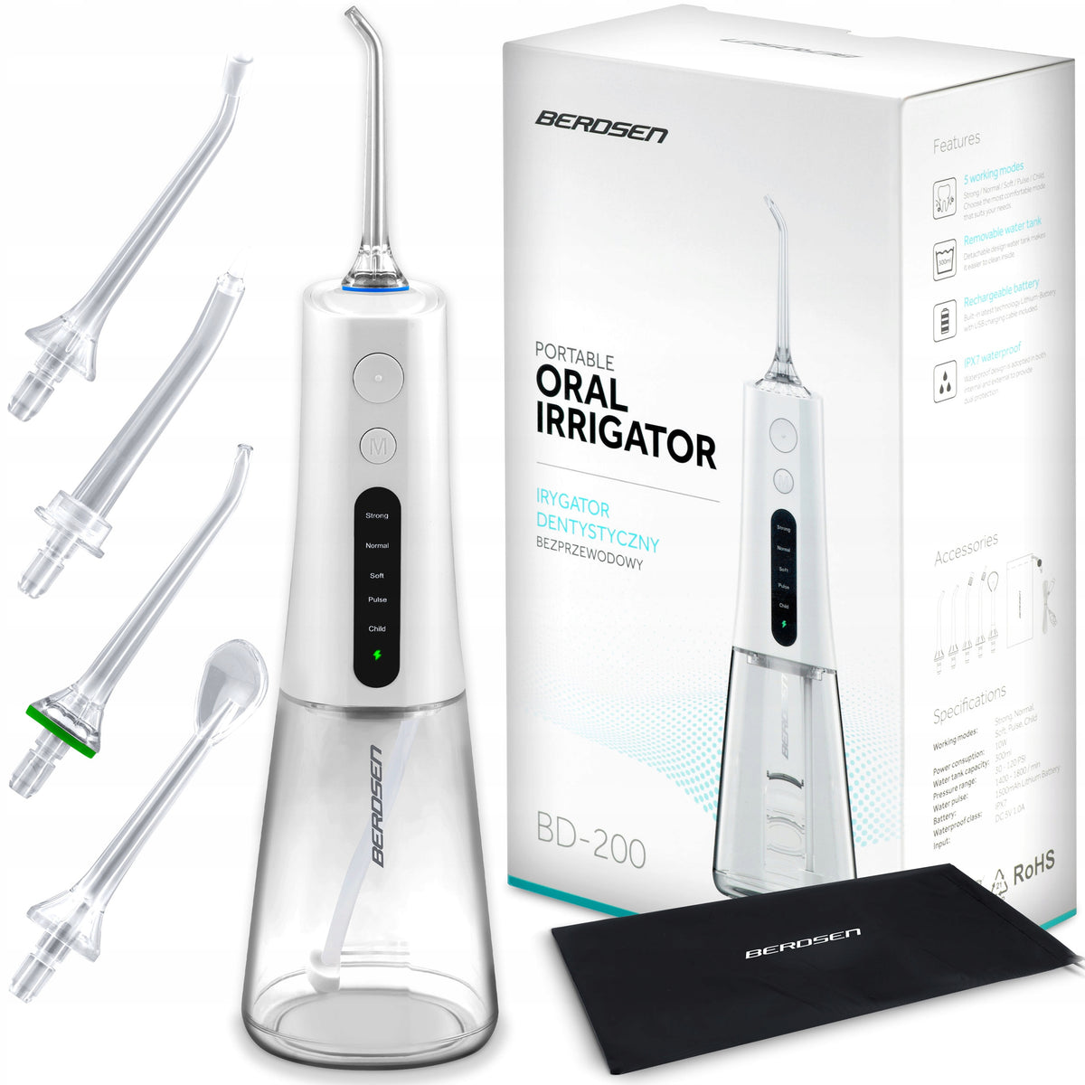 Dental Wireless Tooth Irrigator BERDSEN 5 Modes 5 Tips