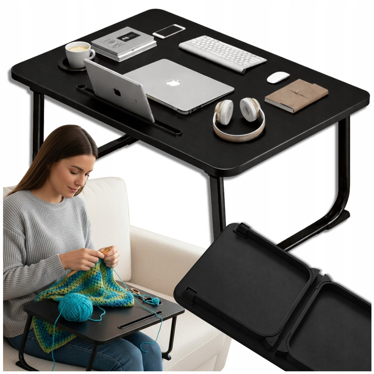 Desk Mobile Computer Laptop Table Tablet Black Folding Small Packaging status original