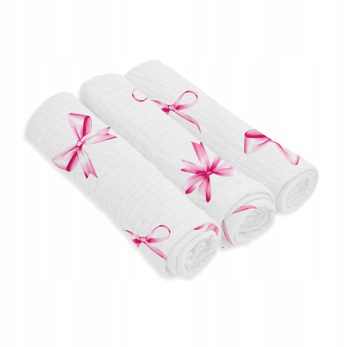 Diapers 30x30 Baby Wipes 3 Pcs Muslin Pink Ribbons