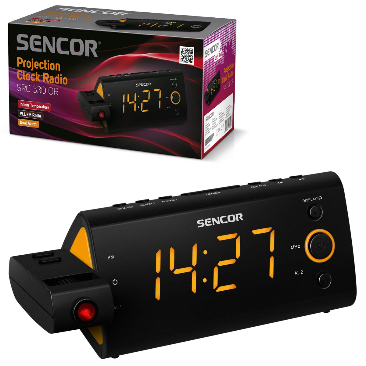 Digital clock with radio ALARM CLOCK WITH LED PROJECTOR orange Sencor SRC 330 GN Packaging status original