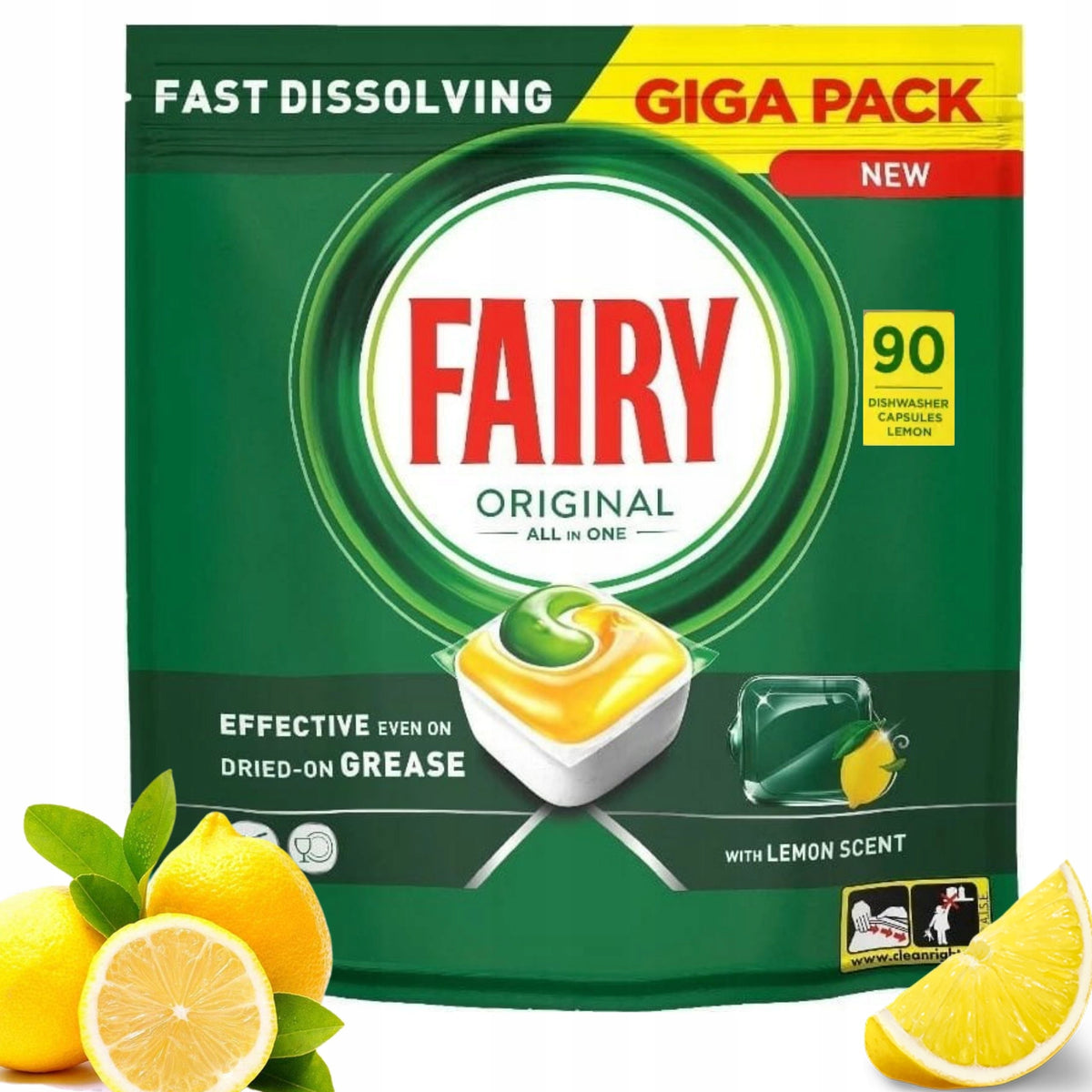 Dishwasher Capsules FAIRY Original All in One Lemon 90pcs LEMON Packaging status original