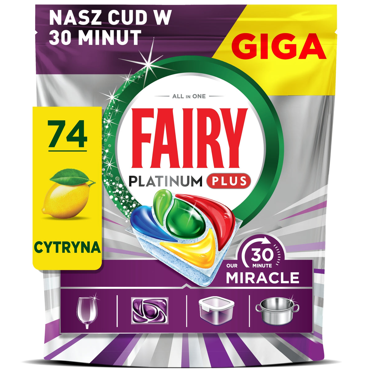 Dishwasher Capsules Fairy Platinium Plus All In One 30Minut Miracle 74 Pack