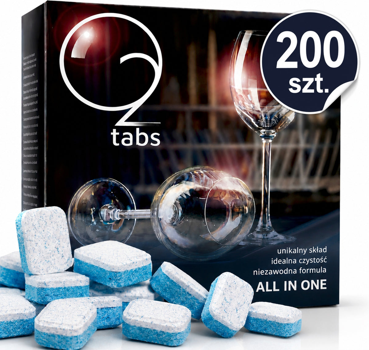Dishwasher Tablets O2 200 Pcs Efficient All in 1 Salt Shiner PZH Certificate