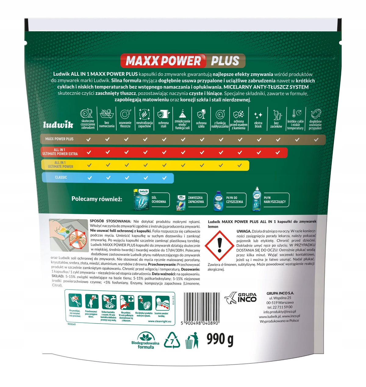 Dishwasher capsules LUDWIK Maxx Power Plus 60 pcs. Shape capsules